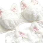 Whimsical Faux Fur Cat-Ear Bralette and Panty Lingerie Set