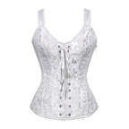 Vintage Floral Tapestry Overbust Corset with Wide Straps and Structured Seaming