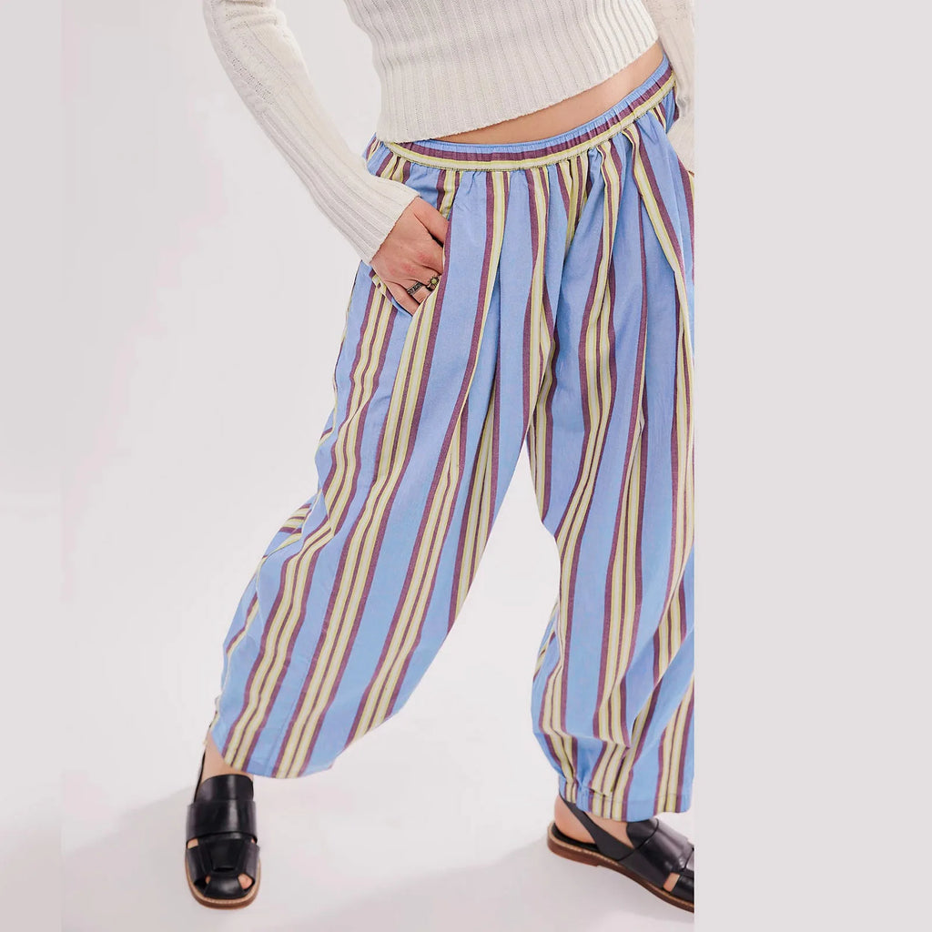 Women's Relaxed Striped Harem Pants with Elastic Waist and Casual Streetwear Fit