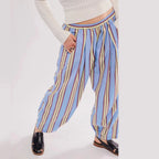 Women's Relaxed Striped Harem Pants with Elastic Waist and Casual Streetwear Fit