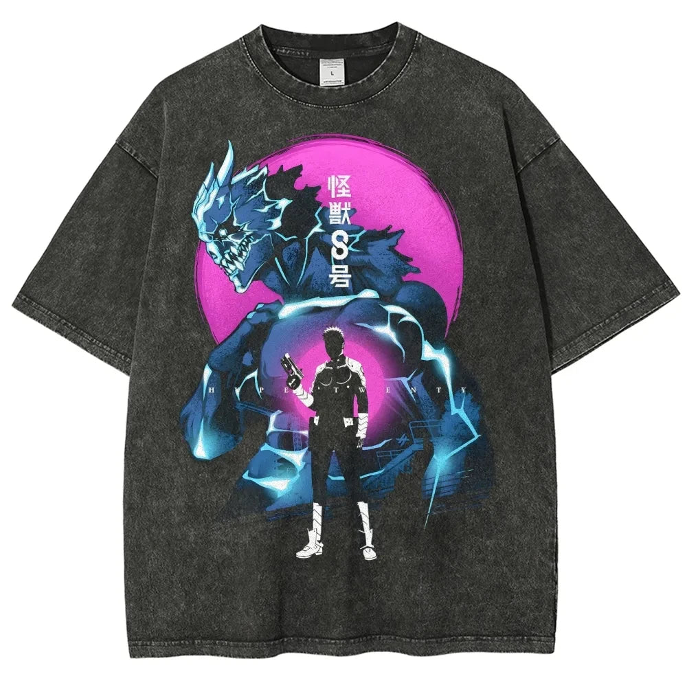 Anime Cyber Streetwear Oversized Graphic Tee with Manga-Inspired Character Artwork