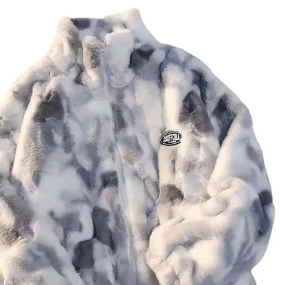 Women's Tie Dye Plush Fleece Zip Jacket with Relaxed Cozy Streetwear Silhouette