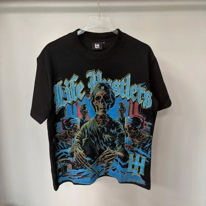 Distressed Graphic Oversized Cotton Streetwear T-Shirt with Vintage-Inspired Artwork