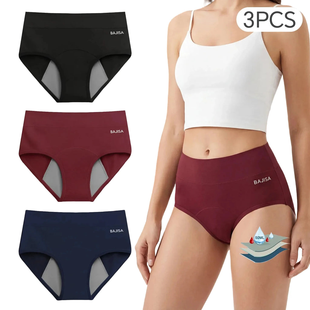 Three-Piece High-Waisted Menstrual Brief Set in Deep Jewel Tones