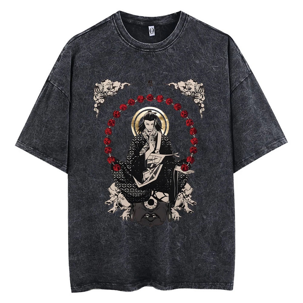 Anime Goth Vintage Wash Oversized Graphic Fashion Tee - BigCat Streetwear