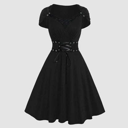 Alternative Gothic Fit and Flare Dress with Corset-Inspired Waist Detailing