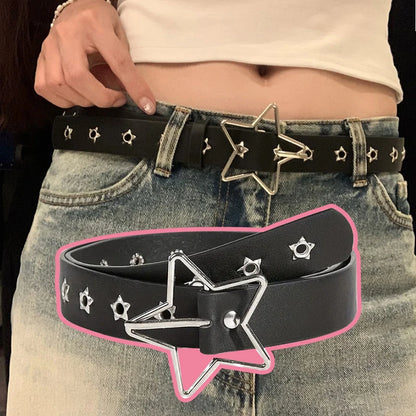 Star Eyelet Rivet Waist Belt for Gothic Punk Y2K Fashion Looks