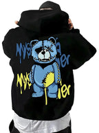 Anime-Inspired Graffiti Bear Hoodie with Urban Manga Streetwear Style