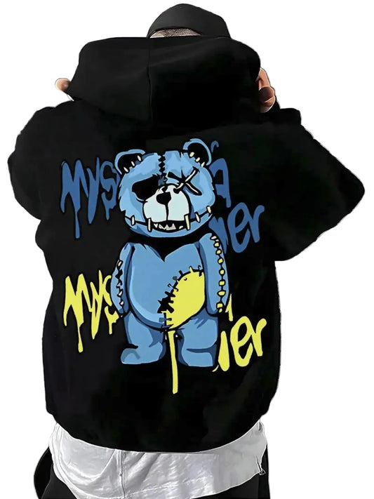Anime-Inspired Graffiti Bear Hoodie with Urban Manga Streetwear Style
