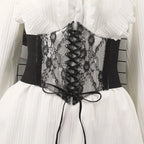 Sheer Lace Corset Belt with Lace-Up Front and Structured Waist Design