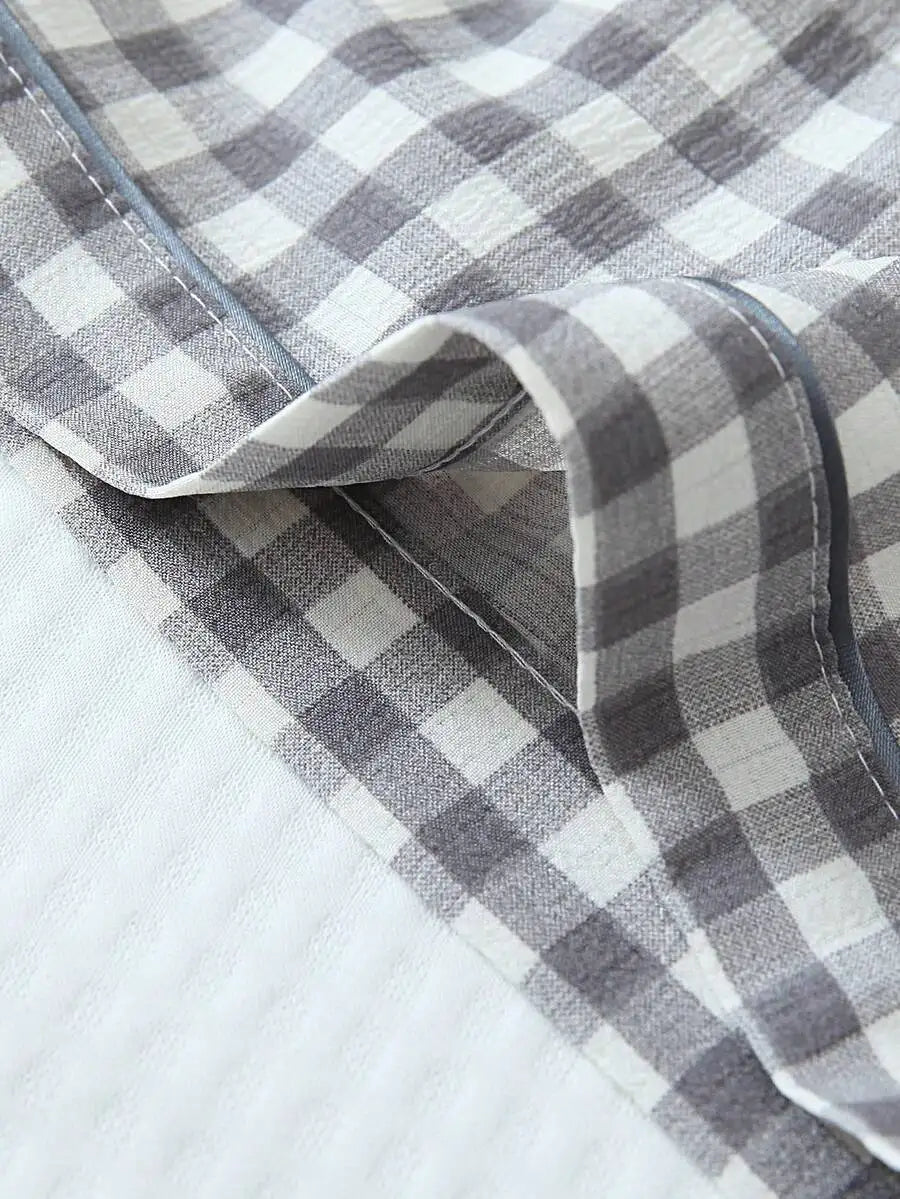 Women's Plaid Short Sleeve Pajama Shorts Co-Ord Set Lightweight Sleepwear
