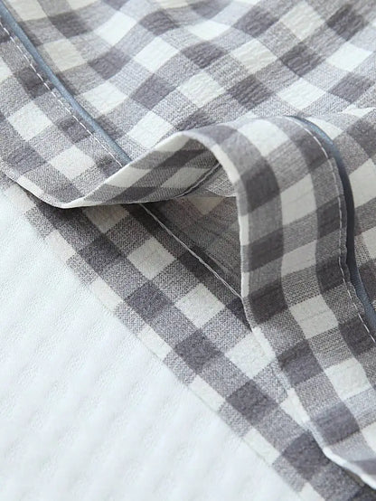 Women's Plaid Short Sleeve Pajama Shorts Co-Ord Set Lightweight Sleepwear