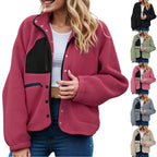 Women's Cropped Teddy Fleece Button Front Jacket Cozy Casual Everyday Layering Outerwear