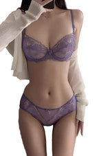 Ultra-Thin French Floral Lace Balconette Bra and Sheer Panty Set