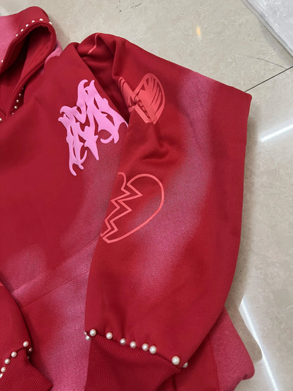 Women's Washed Graphic Oversized Hoodie with Decorative Stud Accents Streetwear Pullover Sweatshirt