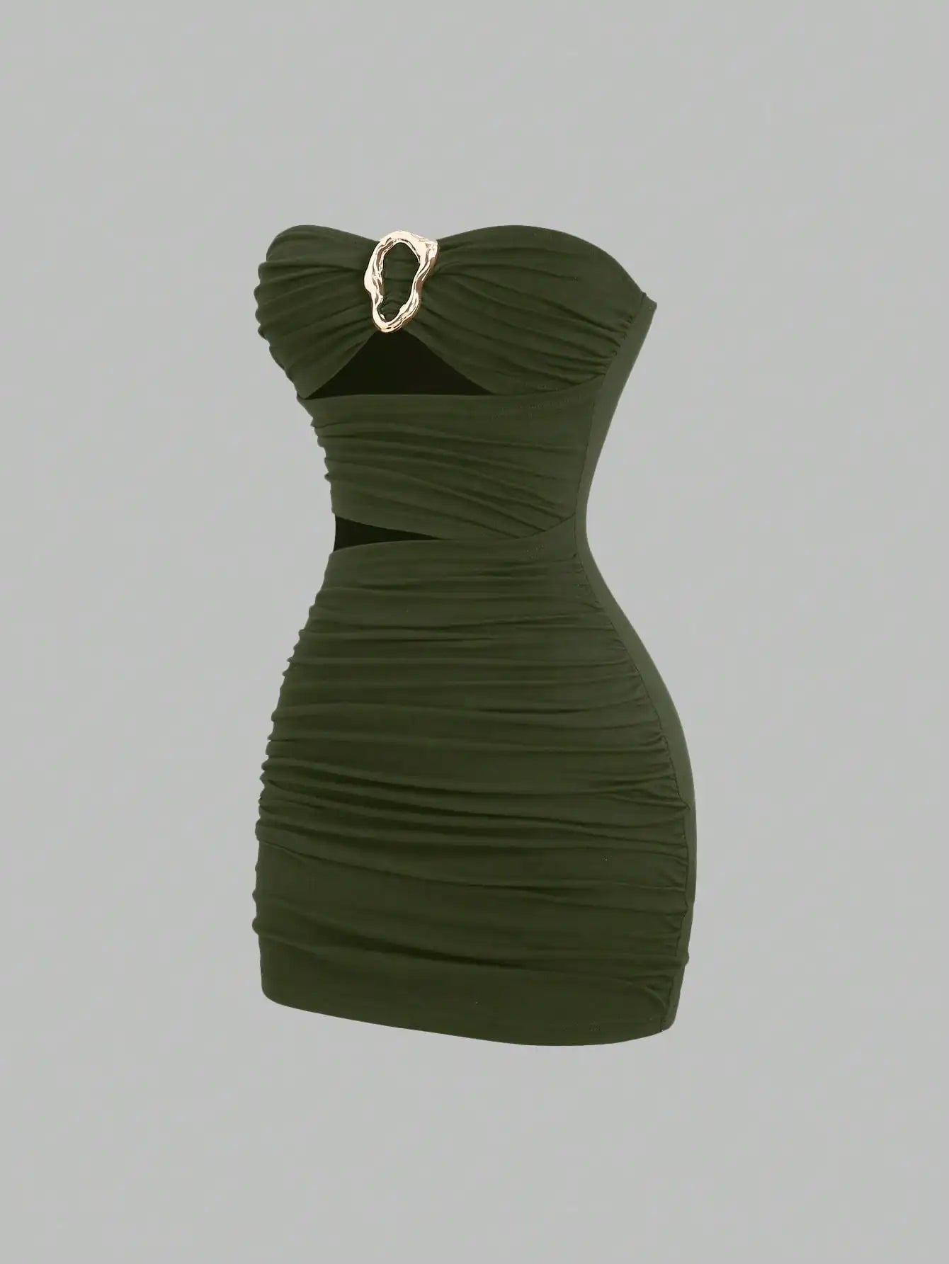Strapless Ruched Bodycon Mini Dress with Metallic Accent Contemporary Silhouette