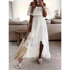 Off Shoulder Eyelet Embroidered Maxi Dress with Flowy Vacation Silhouette