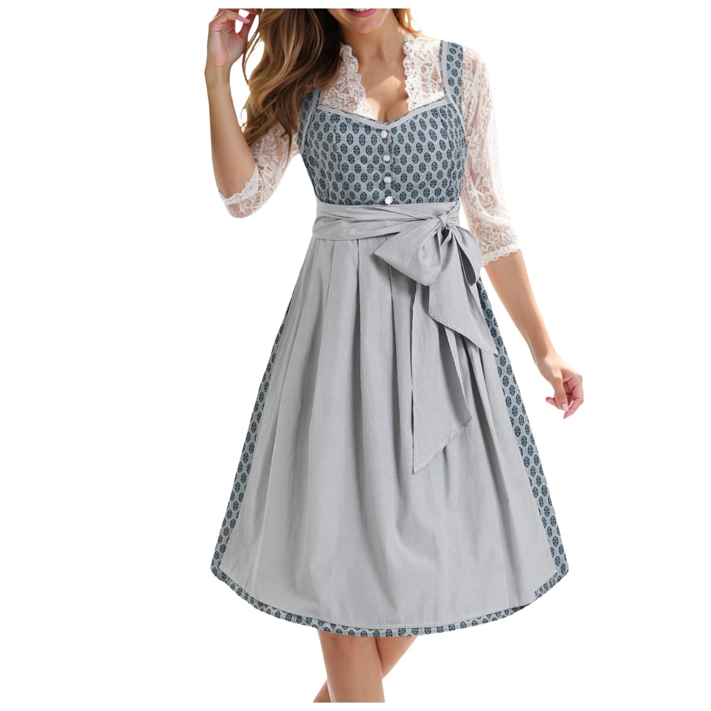 Vintage Inspired Lace Up Bodice Cottagecore Alternative Midi Dress