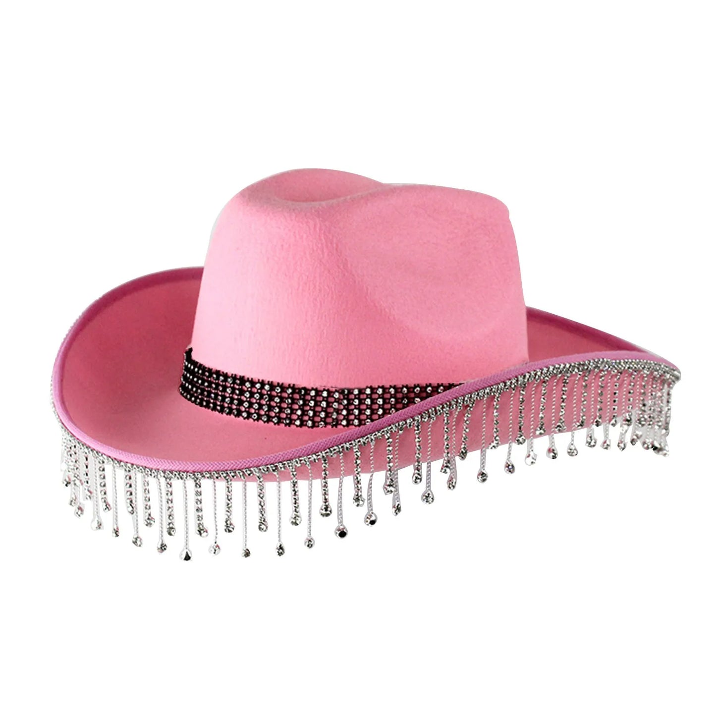 Women's Felt Western Cowboy Hat with Decorative Rhinestone Fringe for Statement Fashion Style