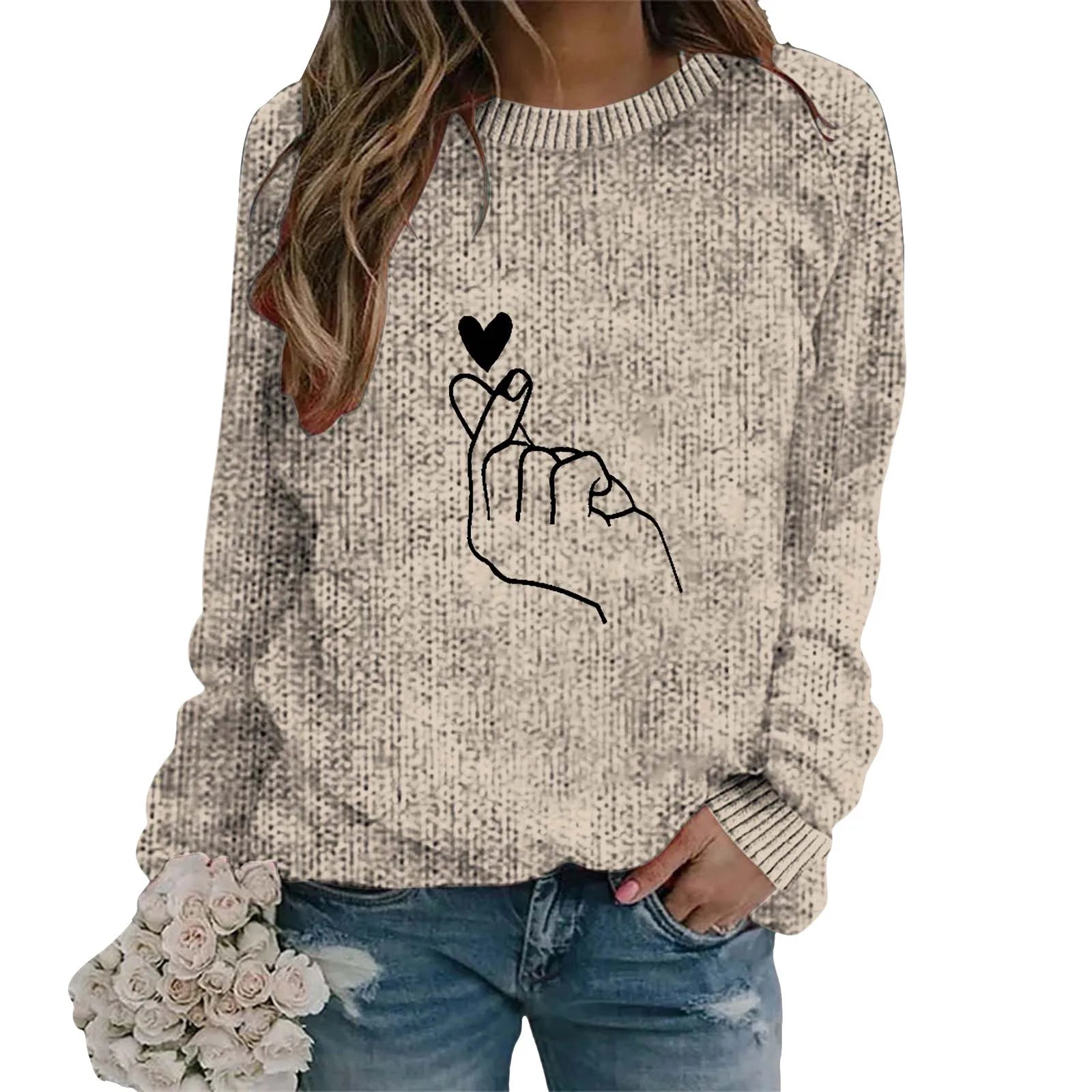Women's Minimalist Embroidered Graphic Crew Neck Relaxed Knit Streetwear Sweater