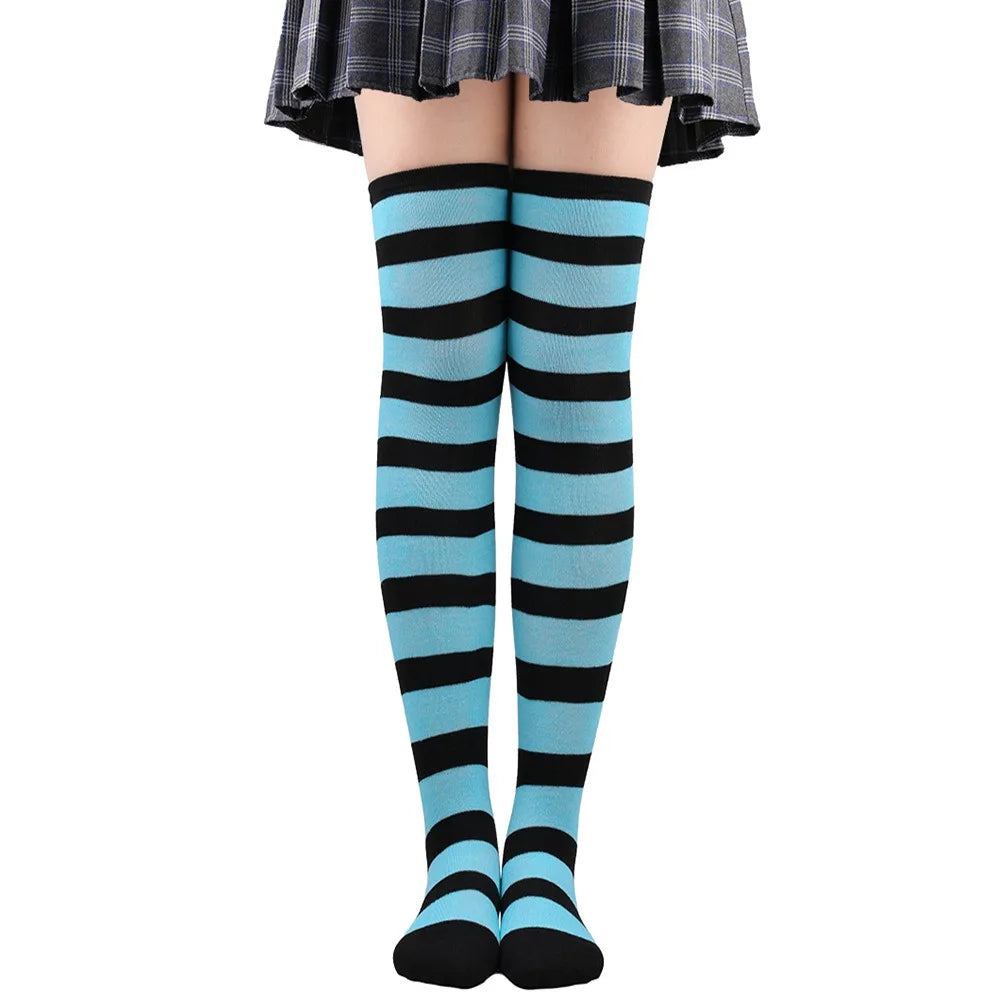 Striped Over-the-Knee Socks with Stretch Knit Design for Everyday Streetwear and Y2K Styling