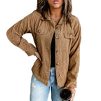 Women's Corduroy Textured Button-Up Jacket Relaxed Casual Streetwear Utility Overshirt