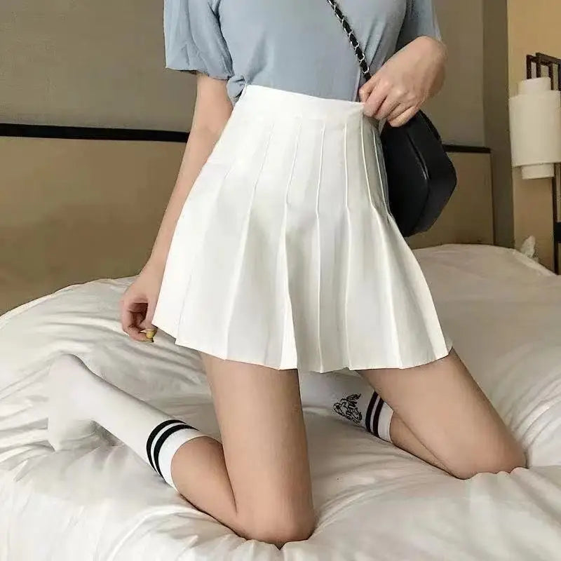 Contrast Trim Pleated Mini Skirt with High Rise Preppy Streetwear Style