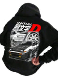 Anime Racing Streetwear Hoodie With Manga Inspired Drift Car Graphic Design