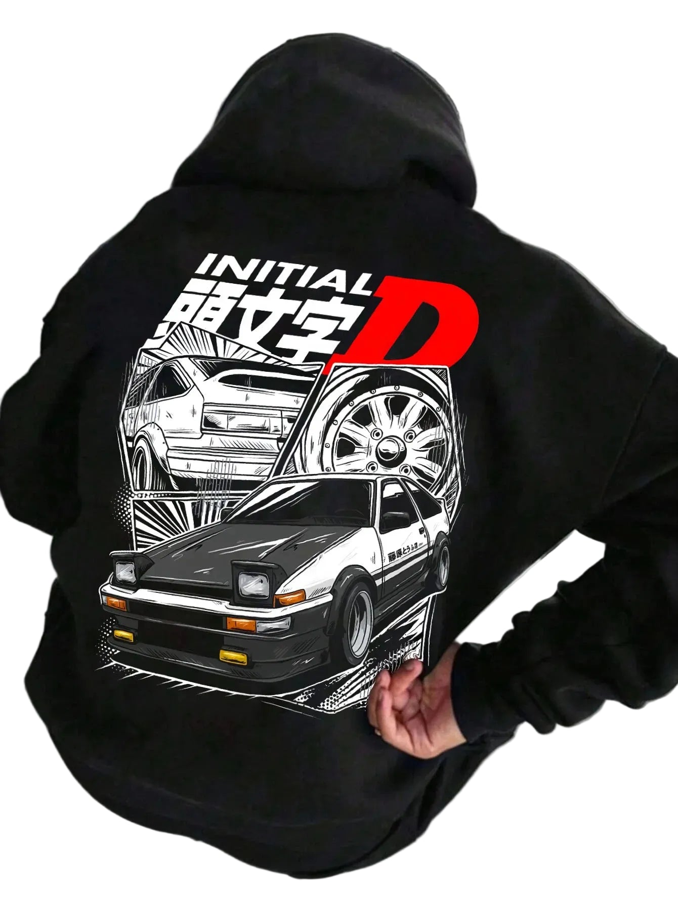 Anime Racing Streetwear Hoodie With Manga Inspired Drift Car Graphic Design