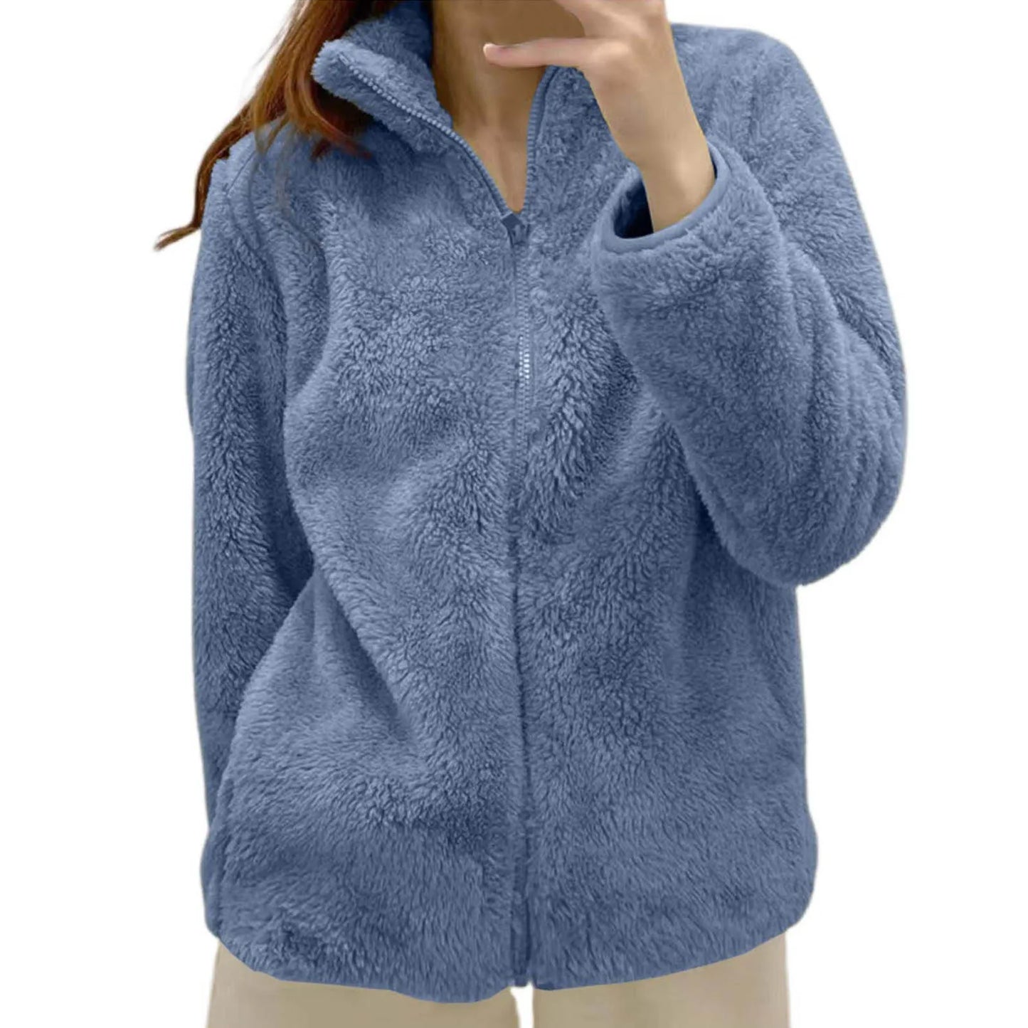 Women's Plush Polar Fleece Zip Jacket with Relaxed Streetwear Layering Fit
