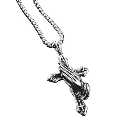 Praying Hands Cross Pendant Necklace With Vintage Gothic Statement Aesthetic