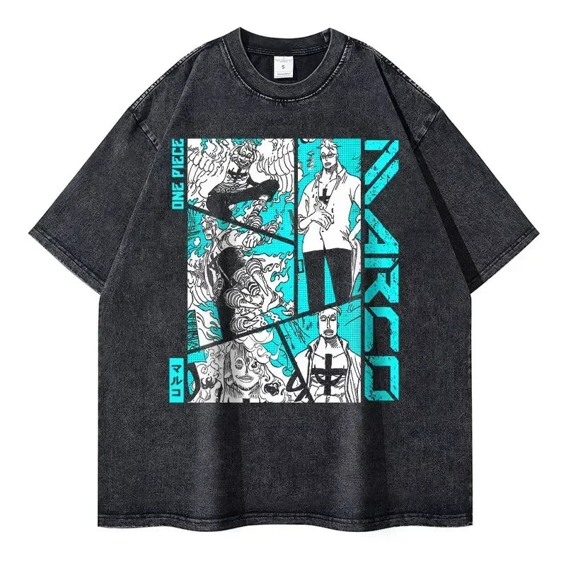 Retro Manga Panel Oversized Streetwear Graphic Washed Casual T-Shirt