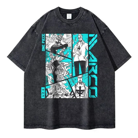 Retro Manga Panel Oversized Streetwear Graphic Washed Casual T-Shirt