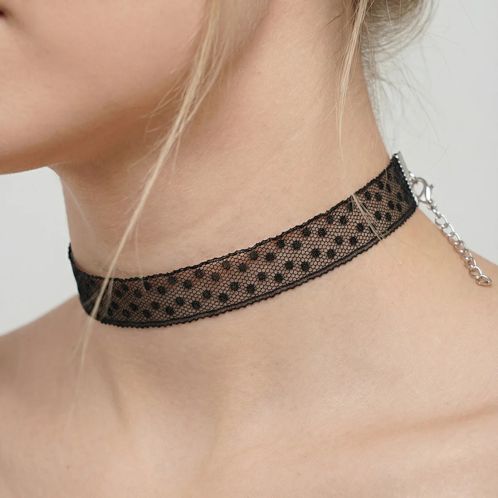 Sheer Lace Gothic Choker Necklace for Dark Feminine Alternative Fashion