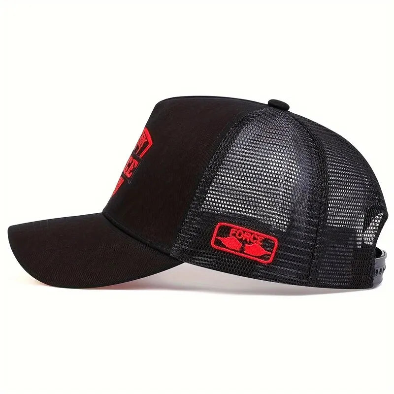 Breathable Mesh Baseball Cap with Graphic Patch for Casual Outdoor Streetwear Everyday Style