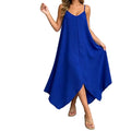 Spaghetti Strap V-Neck Maxi Dress with Relaxed Fit and Asymmetrical Hem