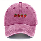 Vintage Washed Baseball Cap Embroidered Fruit Detail Curved Brim Casual Streetwear Hat
