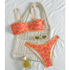Vibrant Pink Floral Bandeau Bikini with High-Cut Silhouette