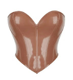 Sleek White Glossy Strapless Bustier with Deep Plunge Neckline