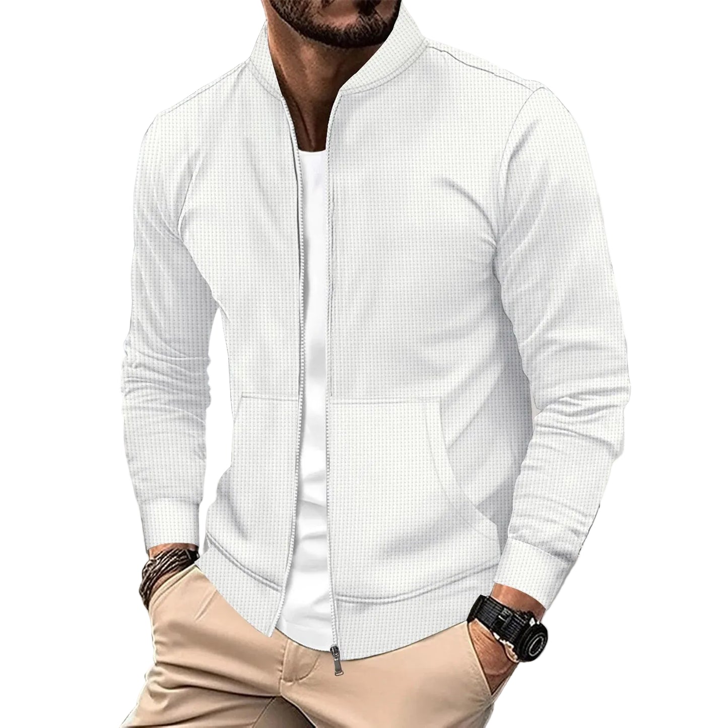 Men's Slim Fit Stand Collar Zip Jacket with Clean Minimalist Streetwear Design