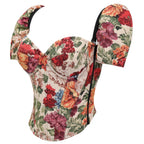 Romantic Floral Tapestry Overbust Corset with Sweetheart Neckline and Detachable Puff Sleeves