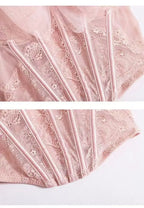 Soft Pink Floral Lace Bustier Tank Top with Ruffled Straps and Center Bow