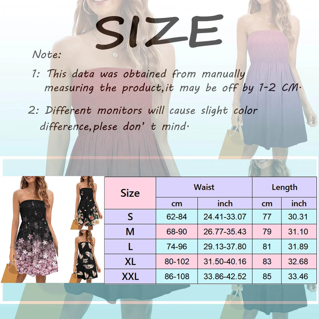 Strapless Smocked Bandeau Dress with Metallic-Toned Botanical Print
