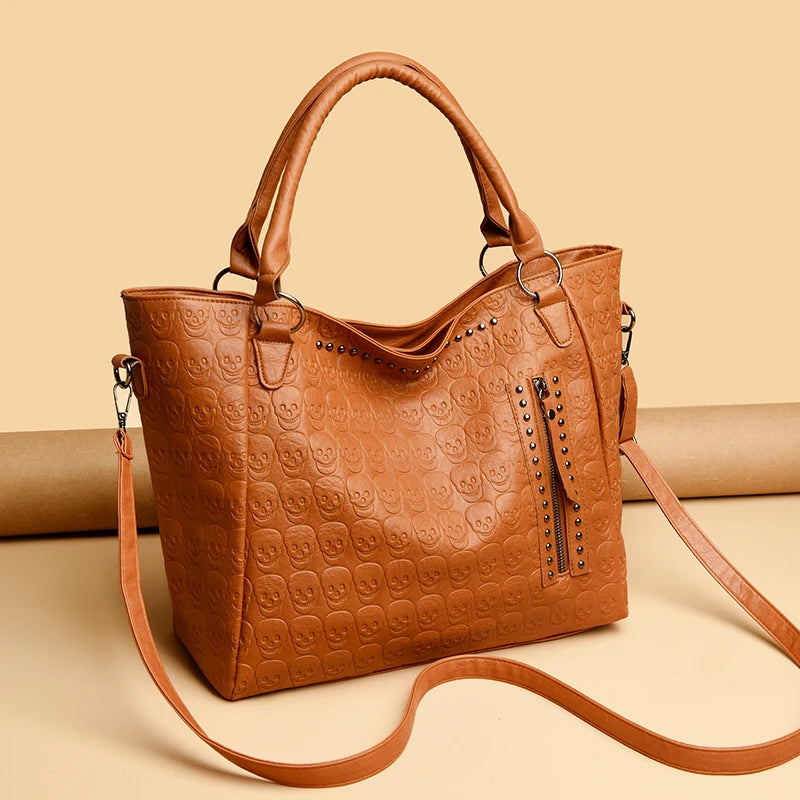 Studded Faux Leather Tote Crossbody Bag with Structured Carry Design