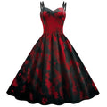 Retro 1950s Swing Dress with Sweetheart Neckline and Bat Print Motif