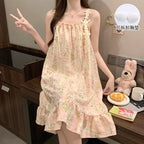Floral Mid-Calf Cami Nightgown with Square Neckline, Delicate Appliqué Details and Lightweight Summer Sleepwear Silhouette