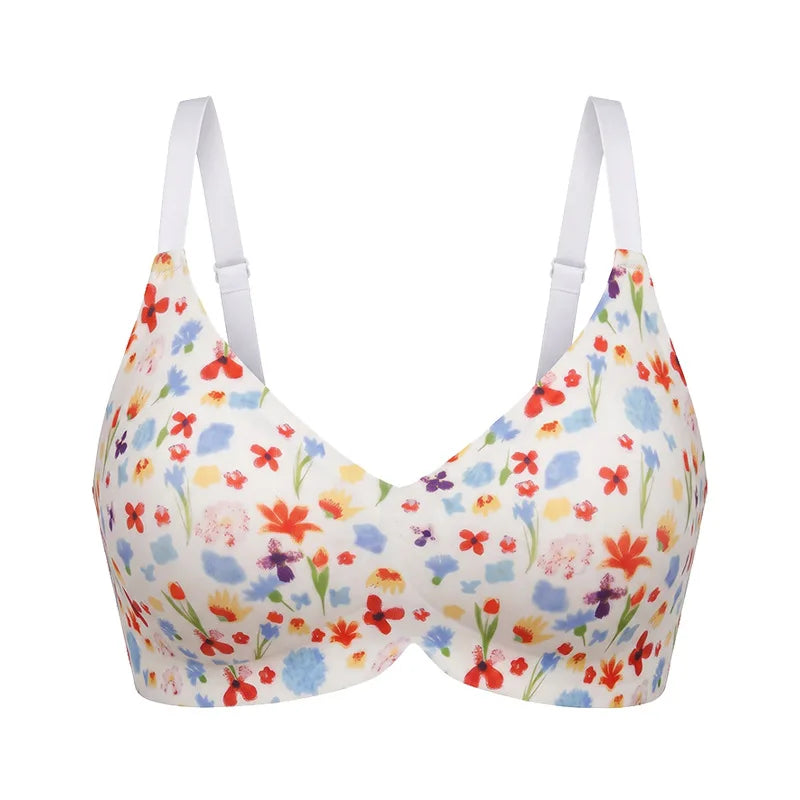 Cheerful Cherry Print Wire-Free Plunge Bra with Scalloped Trim