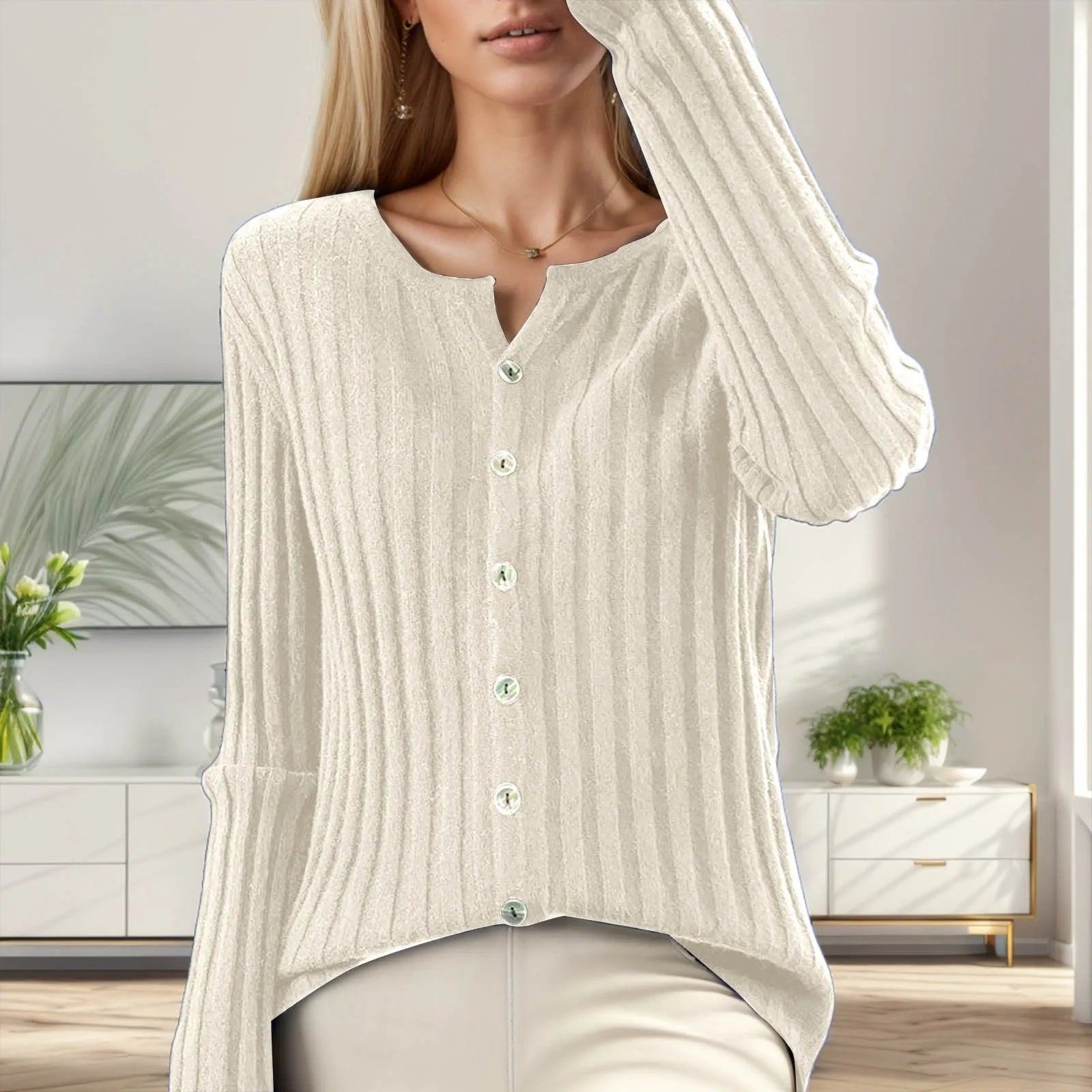 Women's Ribbed Button Front Relaxed Knit Contemporary Sweater Cardigan Top