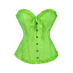 Jacquard Overbust Corset with Ruffled Trim, Structured Boning and Lace-Up Back