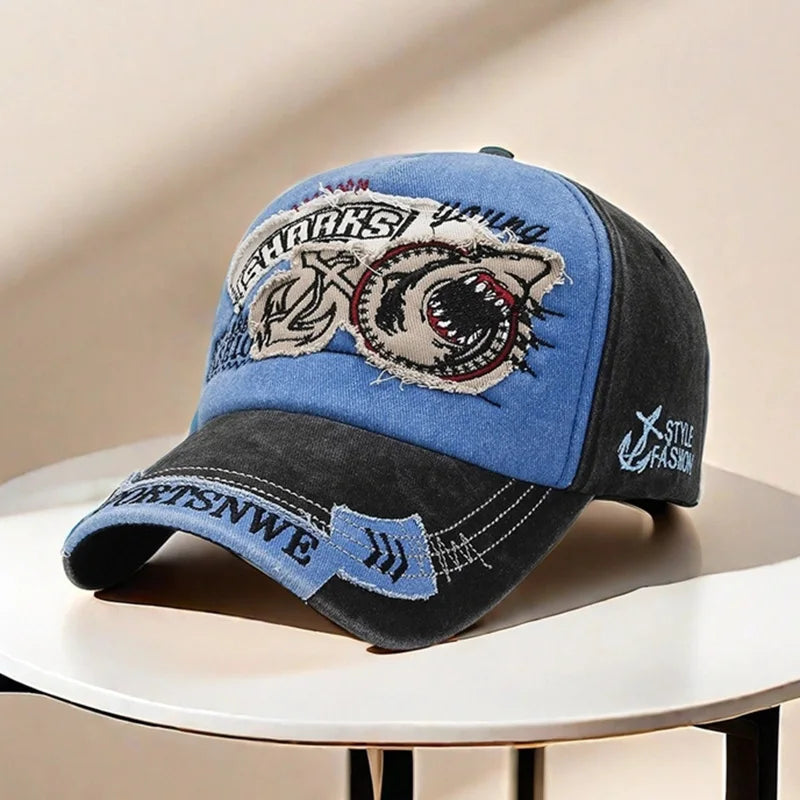 Vintage Washed Embroidered Baseball Cap Adjustable Curved Brim Casual Outdoor Hat